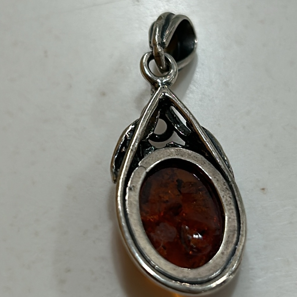 Vintage amber pendent with sterling silver - Picture 2 of 4
